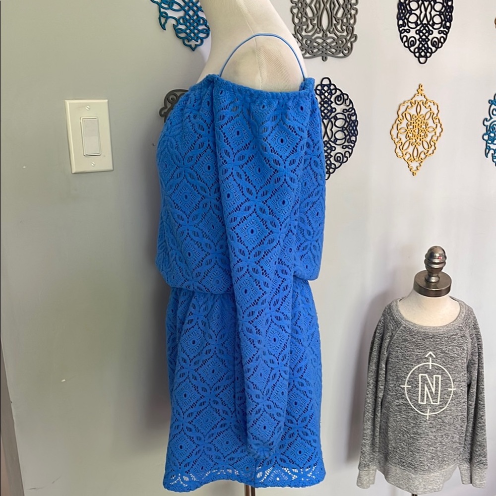 Lilly Pulitzer Blue Eyelet Off-Shoulder Jumpsuit - Picture 2 of 7
